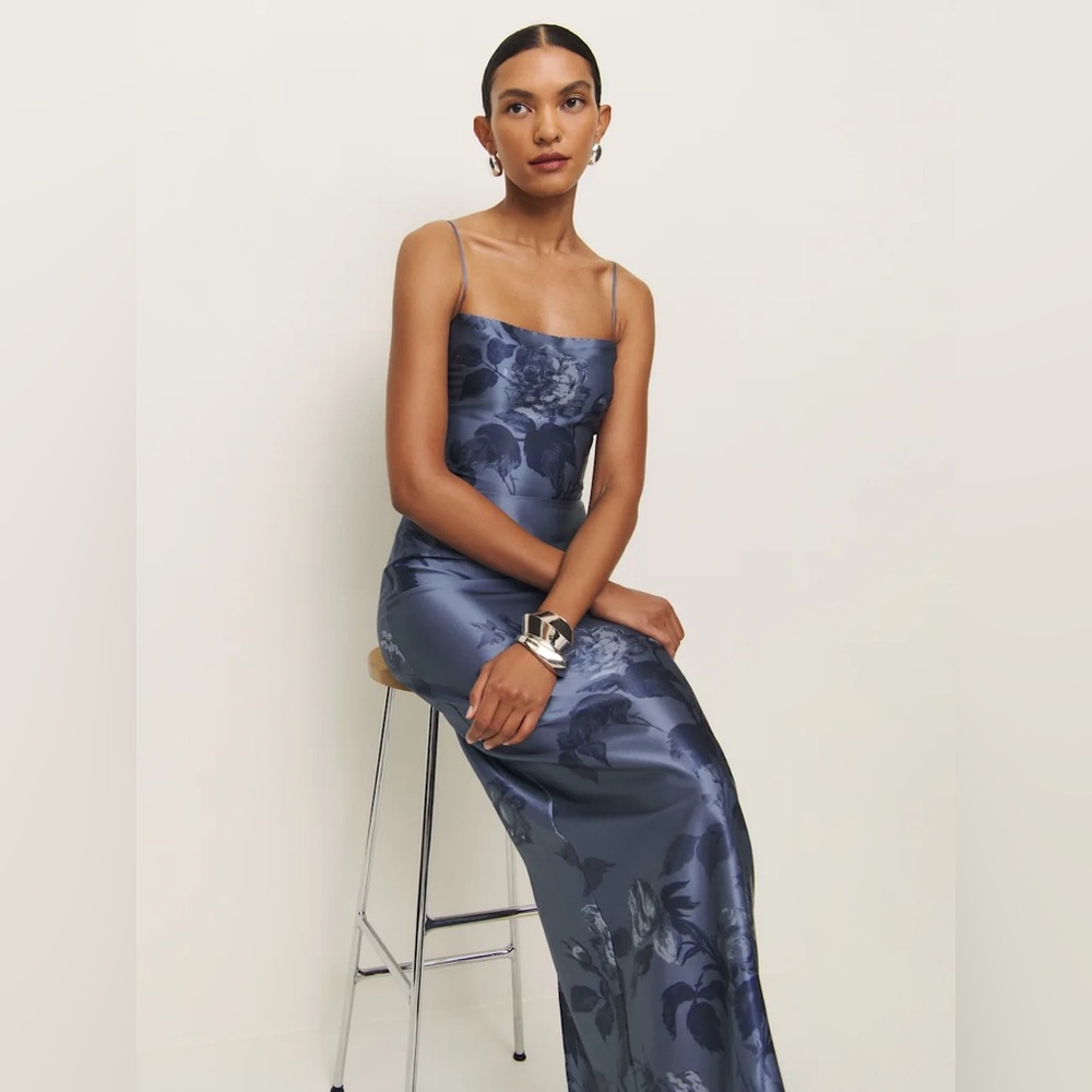 Reformation Frankie Silk Dress In Trieste Border, brand new without tags. - Picture 3 of 16
